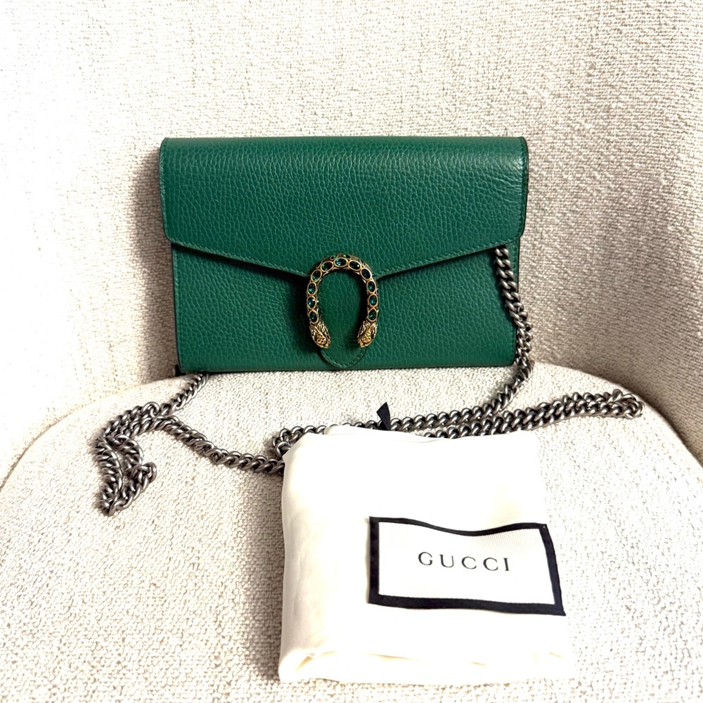 Authentic Gucci Dionysus mini bag emerald green leather silver chain strap - Picture 5 of 16